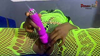 Vera explores self-satisfaction with her toy and a companion in this homemade scene.