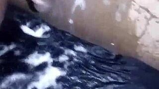 Nineteen-year-old boy shaves and masturbates his big black dick
