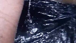 Nineteen-year-old boy shaves and masturbates his big black dick