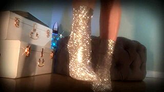 Goddess Dominates Slave With Sparkle Boots And Ass Worship