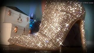 Goddess Dominates Slave With Sparkle Boots And Ass Worship