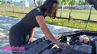 Tiny slut Amber Summer gets her pussy licked and delivers an amazing wet blowjob to Charles Dera's massive dick.