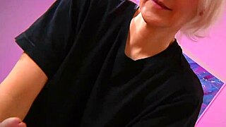 blonde roommate girl with short hair gives handjob in homemade setting