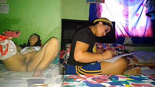 I masturbate my big pussy while my stepsister does her university homework.