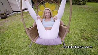 Watch this spinner in leggings bang that huge dick? Bent over for more!