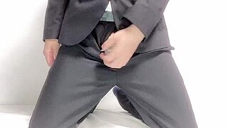 busy businessman aoidick jerks off in suit despite hectic schedule