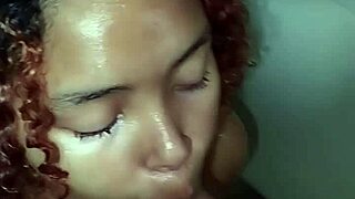 Curvy couple bangs hard in bathroom with cum dripping from mouth