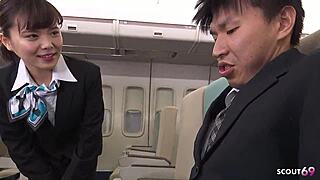 Overwhelmed by Japanese Stewardess Blowjob in Uncensored JAV