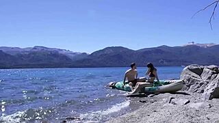Horny teen couple screams during outdoor beach sex, getting caught with a huge cumshot.