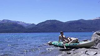 Horny teen couple screams during outdoor beach sex, getting caught with a huge cumshot.