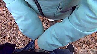 Married hot wife in pantyhose gets outdoor sex and cum in forest