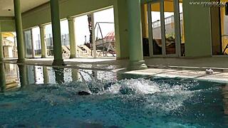 Irina Russaka bathing in the pool.