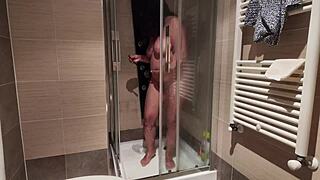 Big Breasted Milf Shaves Her Hairy Pussy in Shower