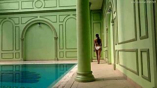 Irina Russaka bathing in the pool.