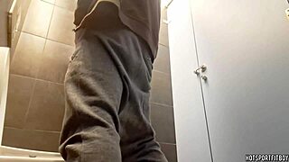i risk masturbating my monster cock in a public bathroom as a sexy bodybuilder.