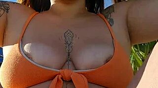 African woman records solo masturbation video for lover on beach, flashing exhibitionist