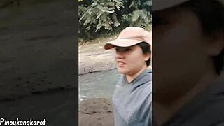 Young 18+ girl gives outdoor blowjob with swollen pussy