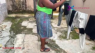 gateman watches horny cheating wife as she dry her hubby clothes she later got fucked subcribe