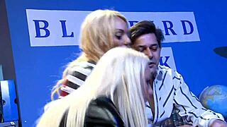 I cum on tits of blonde milf bent over in group without condom