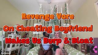 blonde femdom takes revenge on cheating boyfriend with vore, making him burp and bloat