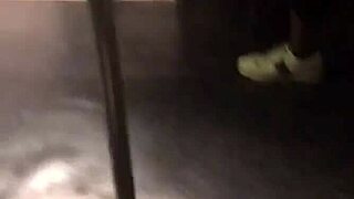 A big ass teen gropes tits on the train while being watched