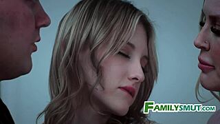 Step mom explodes in sinful threesome with teen 18+ and not son!