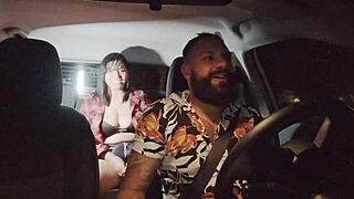 Nicoly Mattos feels wild with double action in public. This cowboy's got her bent over in a car!