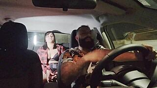 Nicoly Mattos feels wild with double action in public. This cowboy's got her bent over in a car!