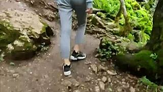 risky clothed quickie with teen brunette pov