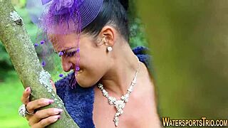 old lesbian gets toyed with golden shower outdoors, so kinky!