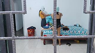 housewives do housework while touching each other's buttocks and tits