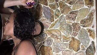 Latina couple plays with vibrator and squirts.