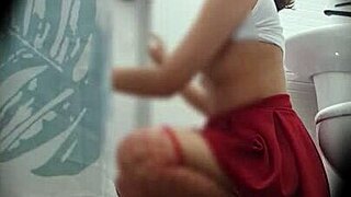 Beautiful mexican teen 18+ cumming in bathroom after party