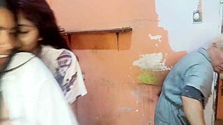 Juicy big pussy lesbian sex in front of painter with dripping orgasm