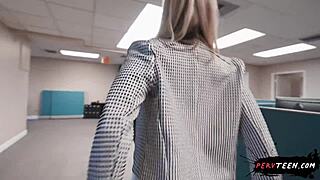 Boss says, Bend over, cheating teen, while I fuck you on the phone.