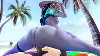 Watch Overwatch Widowmaker's big ass in beach sex with monster cock?
