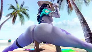 Watch Overwatch Widowmaker's big ass in beach sex with monster cock?