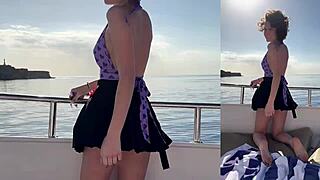 I kissed my skinny girlfriend with tight pussy on yacht, enjoying creamy homemade pleasures