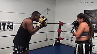 Male vs female mixed boxing spar with fiesty feminista.