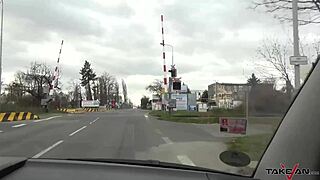 Freezing Blonde Secretary Seduces Stranger in Taxi for Intense Fuck