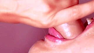 young stepmom gives close up blowjob to her son in law