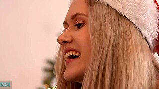 Sexy Santa girl tricks neighbor for a sweet candystick treat