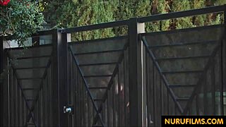 Lesbian wives tease nosey neighbor