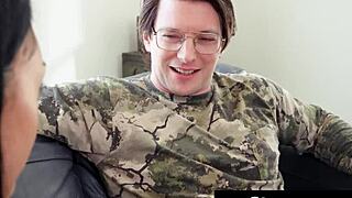 Tiny cheerleader gives hot footjob sucks dick