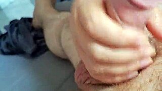 stepdaughter gives handjob to stepfather alone at home