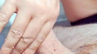 stepdaughter gives handjob to stepfather alone at home