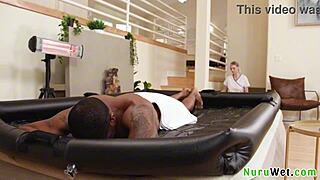 gorgeous blonde kenzie taylor gives naked nuru massage to black client isiah maxwell 😍