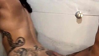 Hey, that bathroom quickie with the tattooed brunette and her big ass ended with cum all over her face!