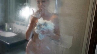My stepsister caught me spying in the shower, but she didn't mind having sex and taking my cum on her face.