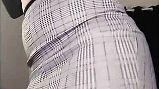 Watch this curvy redhead flash her pussy while dancing in fishnets.